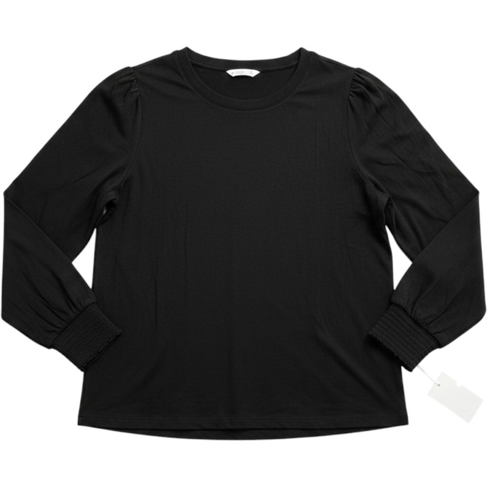 LC Lauren Conrad Womens XL Black Puff Sleeve Smocked Cuff Crew Neck Top NWT